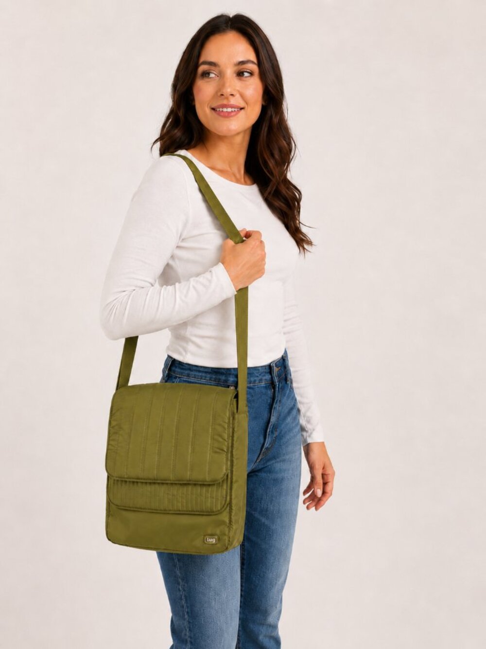 Like New!! LUG Quilted Messenger Crossbody Travel Tote Bag Carryall Olive Green